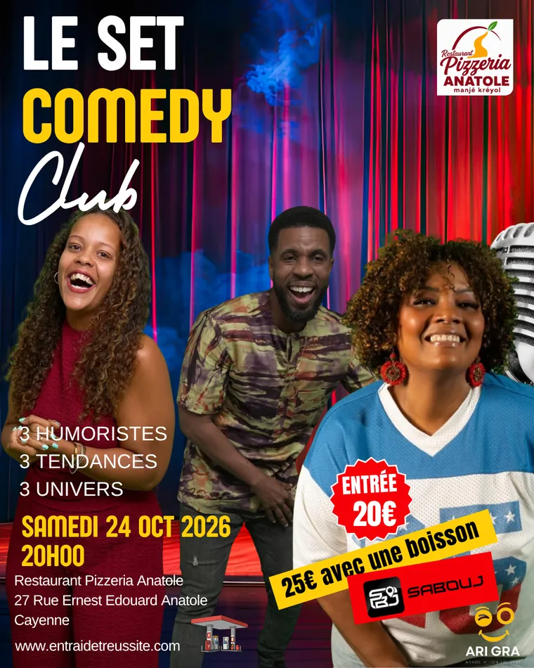 Le Set Comedy Club — 3 humoristes, samedi 24 octobre 2026 à 20 h, Restaurant Pizzeria Anatole, Cayenne — affiche 1 sur 4
