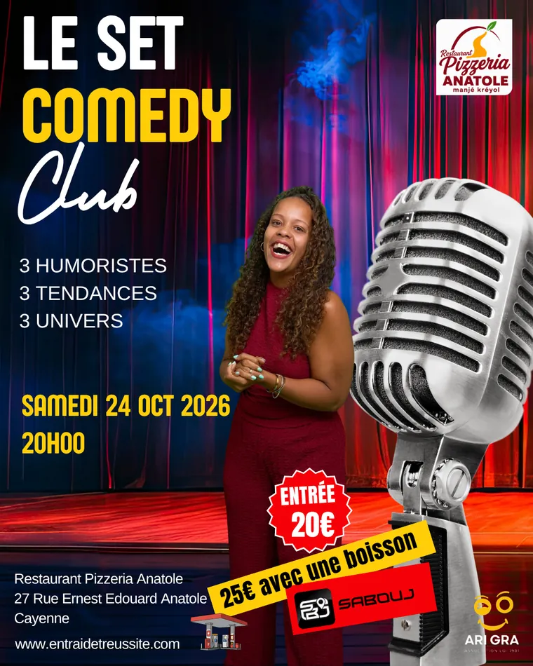 Le Set Comedy Club — 3 humoristes, samedi 24 octobre 2026 à 20 h, Restaurant Pizzeria Anatole, Cayenne — affiche 2 sur 4