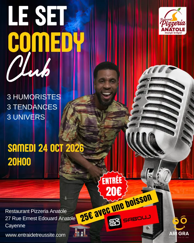 Le Set Comedy Club — 3 humoristes, samedi 24 octobre 2026 à 20 h, Restaurant Pizzeria Anatole, Cayenne — affiche 3 sur 4