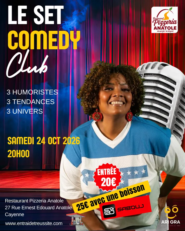 Le Set Comedy Club — 3 humoristes, samedi 24 octobre 2026 à 20 h, Restaurant Pizzeria Anatole, Cayenne — affiche 4 sur 4